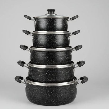 James Pot Black Cookware Set 5-Piece with Granite Finish Kitchen & Dining Cookware Sets
