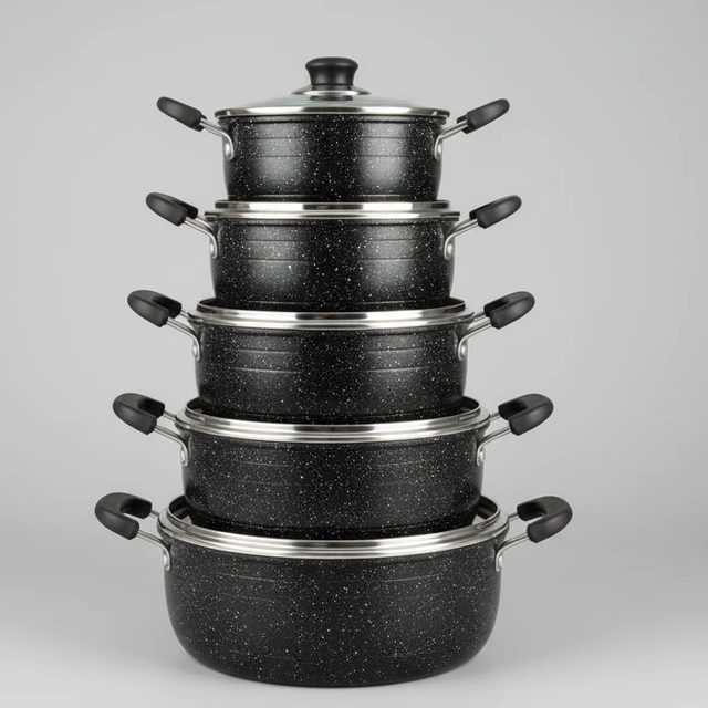 James Pot Black Cookware Set 5-Piece with Granite Finish Kitchen & Dining Cookware Sets
