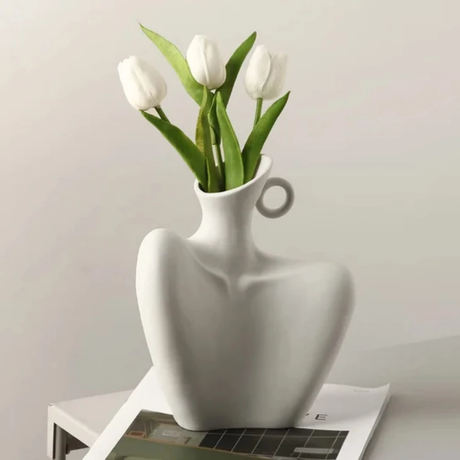 Collarbone Statement Ceramic Vase Abstract Human Torso Sculptural Art Piece Matte White Black Home Decor Home & Garden Uncategorized