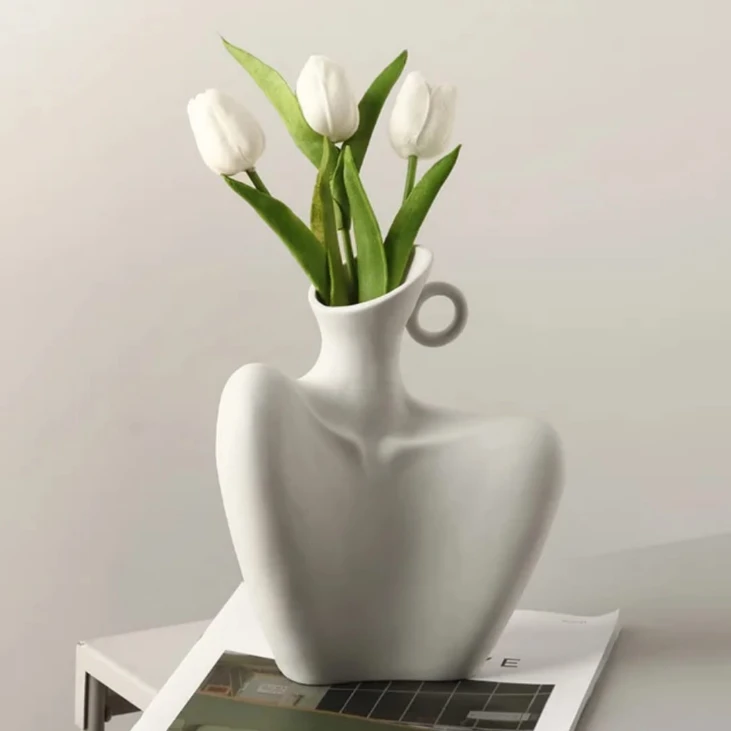 Collarbone Statement Ceramic Vase Abstract Human Torso Sculptural Art Piece Matte White Black Home Decor Home & Garden Uncategorized