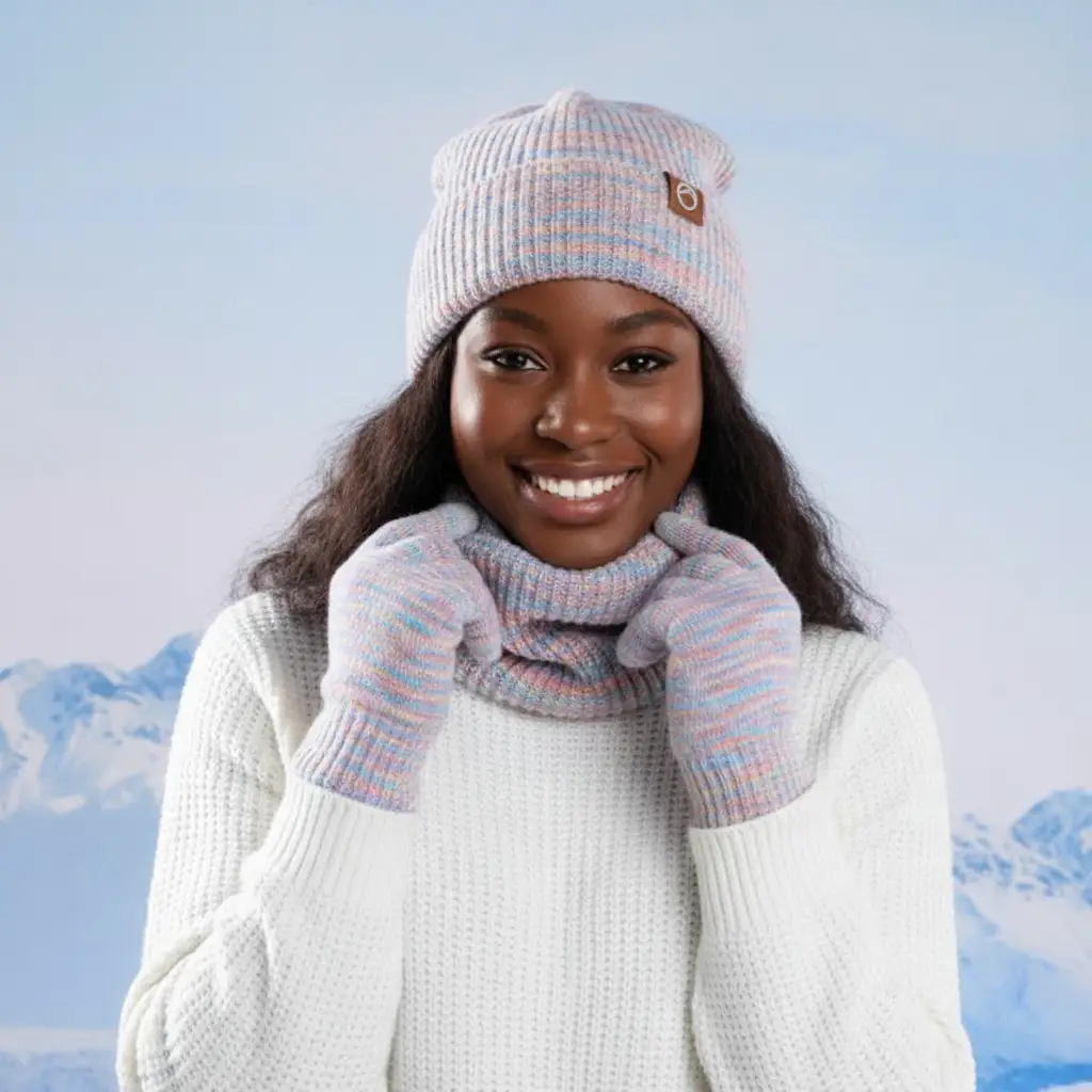 Winter Set - Kinija 3-Piece Knitted Beanie Hat Scarf and Gloves Multicolour Clothing & Accessories Neck Gaiters