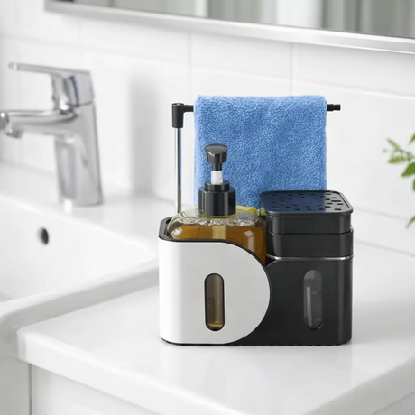 Soap Dispenser - 3-in-1 Sink Organiser with Sponge Holder and Towel Bar Kitchen & Dining Soap & Lotion Dispensers