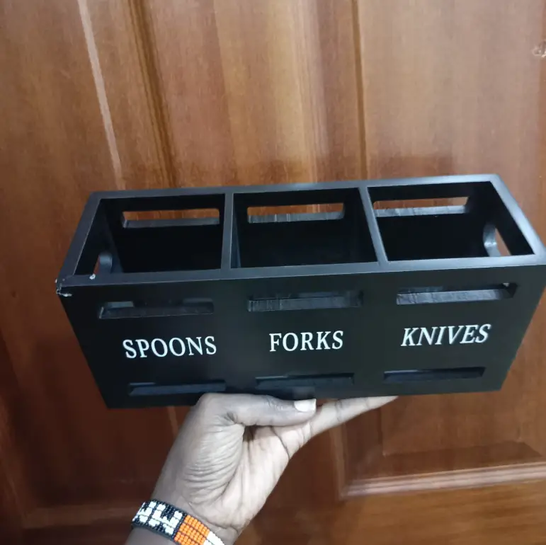 Cutlery Holder - 3-Compartment Black Wooden Spoons Forks Knives Caddy Kitchen & Dining Utensil & Flatware Trays