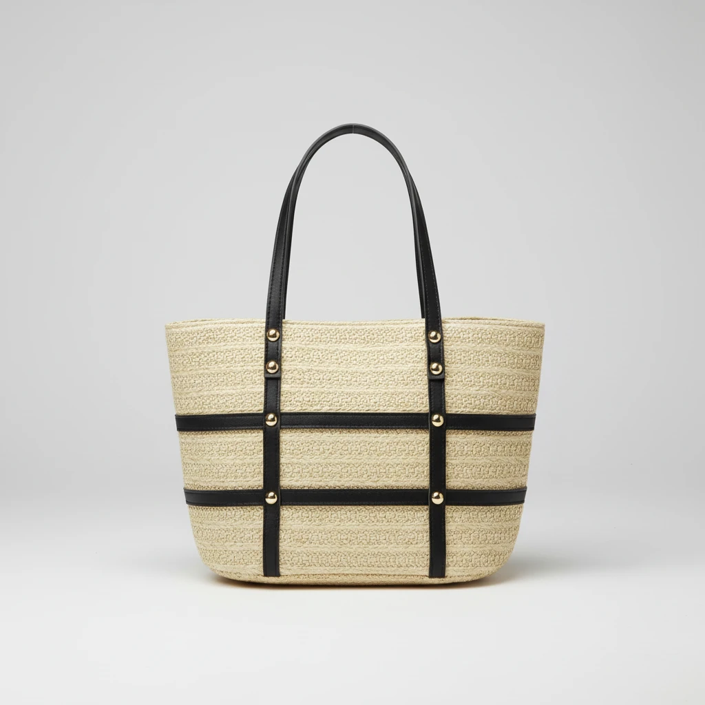 Women's Minimalist Solid Color Tote Bag Woven Straw with Leather Straps 30x25cm Bags & Accessories Shopper Bags