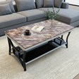 Coffee Table - LSC071 Marble Effect Top 2-Tier with Curved Black Legs Brown Rose Furniture Coffee Tables