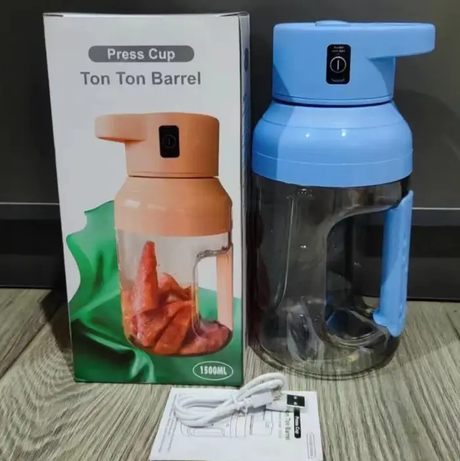 Portable Blender - Ton Ton Barrel 1500ml USB Rechargeable Press Cup Juicer with Handle Blue Electronics Personal Blenders