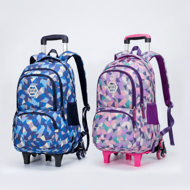 Splicing Color Students School Bags Trolley Spinal Protection Large Capacity Waterproof