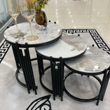 Nesting Tables - 3-in-1 Nordic Marble Top with Black Metal Arch Base Set of 3 Furniture End Tables
