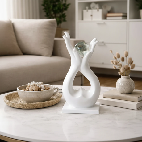 Abstract Hands Crystal Ball Resin Sculpture White Matte 30cm Home Decor Home & Garden Sculptures & Statues