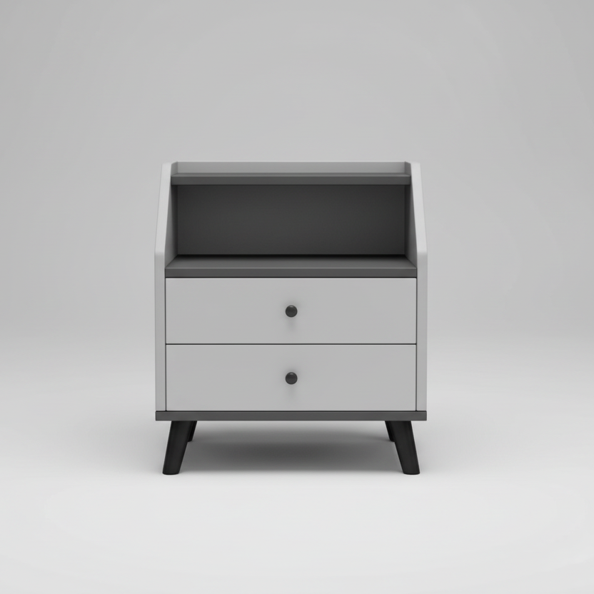 Mini Bedroom Modern Bedside Storage Table with 2 Drawers and Shelves 40x30x53cm