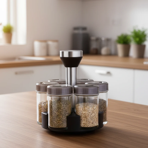 Spice Rack - Rotating 7-Jar Glass Organizer Kitchen & Dining Spice Organizers