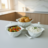 3-Piece Ceramic Serving Bowls Set with Lids and Spoons