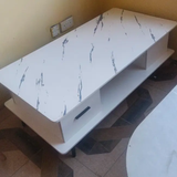 Marble-Print Coffee Table with Drawer & Caster Wheels Coffee Table Coffee Tables