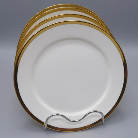 Dinner Plate Set - 6-Piece White Ceramic Gold Rim 10.5 inch Charger Plates Kitchen & Dining Plates