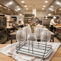 6-Slot Black Wire Glass Holder Rack Heart Handle Marble Tray Matte Black Kitchen & Dining Drinkware Holders