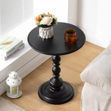 Side Table - Retro Iron Turned Pedestal Round Matte Black Furniture End Tables