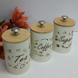 Canister Set - 3-Piece Tea Coffee Sugar Alloy Metal with Bamboo Lid Kitchen & Dining Uncategorized