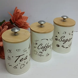 Canister Set - 3-Piece Tea Coffee Sugar Alloy Metal with Bamboo Lid Kitchen & Dining Uncategorized