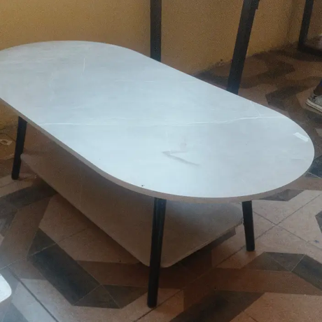 Oval Marble-Effect Coffee Table with Black Metal Legs Coffee Table Coffee Tables