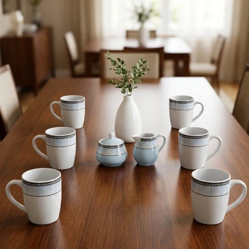 6-Piece Ceramic Coffee Mug Set 300ml Greek Pattern White Kitchen & Dining Coffee & Tea Sets