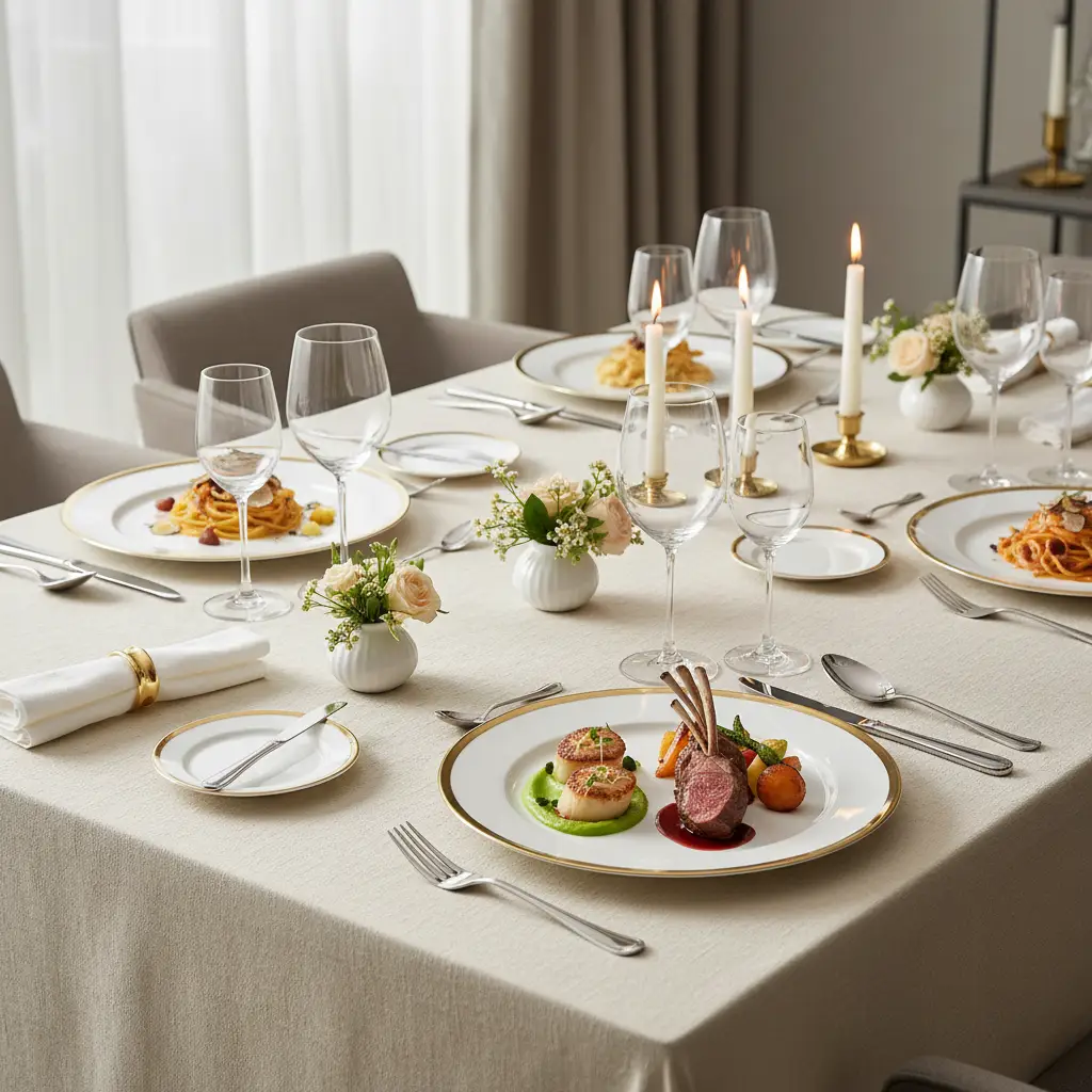 Dinner Plate Set - 6-Piece White Ceramic Gold Rim 10.5 inch Charger Plates Kitchen & Dining Plates