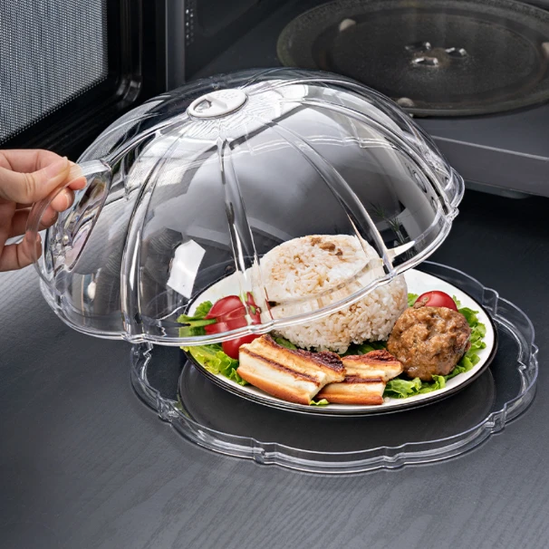 Microwave Splatter Cover with Transparent Base Plate Acrylic BPA-Free Steam Vent Kitchen & Dining Microwave Oven Accessories
