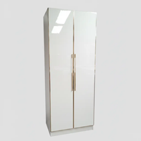 Wardrobe - 2-Door with Gold Vertical Handle Strips White Gloss Furniture Hinged Door Wardrobes