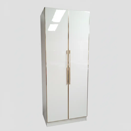 Wardrobe - 2-Door with Gold Vertical Handle Strips White Gloss Furniture Hinged Door Wardrobes