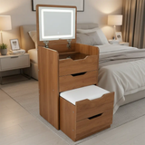 Compact Flip-Top LED Mirror Dressing Table with Stool Dressing Table Lighted Vanities