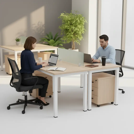 Office Workstation - 2-Person Back-to-Back Desk with Glass Divider Furniture Desks