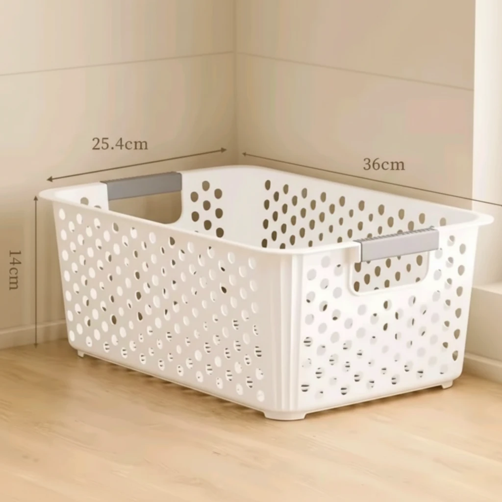Large Ventilated Plastic Storage Basket with Handles 36x25.4x14cm