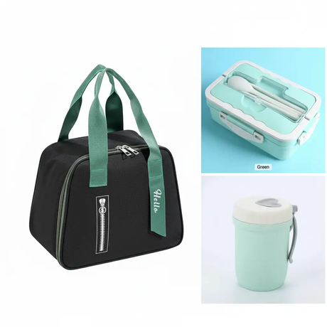 Lunch Box Combo - 3-in-1 1100ml Wheat Straw Box 400ml Bottle Insulated Bag Kitchen & Dining Lunch Box Sets