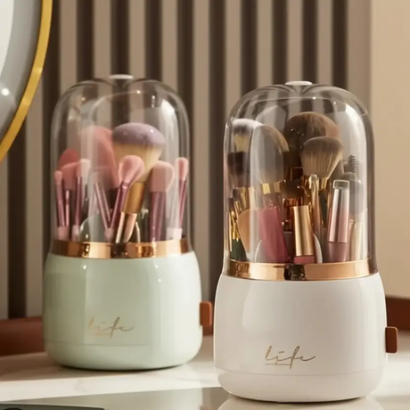Makeup Brush Organizer - Life Rotary Dome Cover Gold Trim White Mint Green Health & Beauty Makeup Brushes
