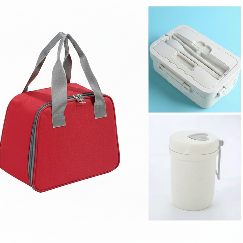 Lunch Box Combo - 3-in-1 1100ml Wheat Straw Box 400ml Bottle Insulated Bag Kitchen & Dining Lunch Box Sets