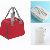 Lunch Box Combo - 3-in-1 1100ml Wheat Straw Box 400ml Bottle Insulated Bag Kitchen & Dining Lunch Box Sets