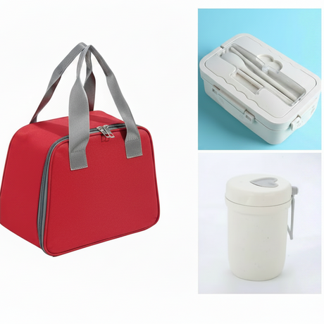 Lunch Box Combo - 3-in-1 1100ml Wheat Straw Box 400ml Bottle Insulated Bag Kitchen & Dining Lunch Box Sets