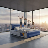Inflatable Air Bed - 5x6 203x152x36cm with Headrest Inbuilt Rechargeable Pump and Storage Bag Blue Furniture Air Beds