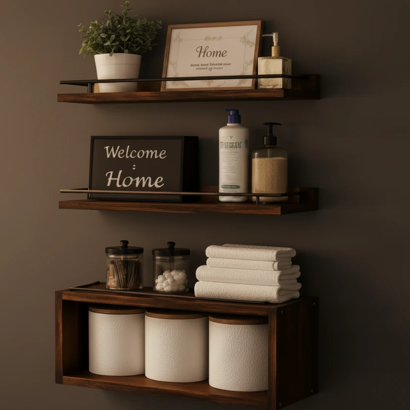 3-Tier Solid Pine Wood Bathroom Floating Shelves 40cm Wall Mounted Storage Home & Garden Floating Wall Shelves & Ledges