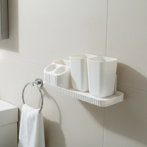 Wall-Mounted Toothbrush Holder Set with 2 Cups White Adhesive No Drilling Home & Garden Toothbrush Holders