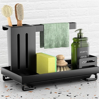 4-in-1 Carbon Steel Kitchen Sink Caddy Organiser Sponge Holder Matte Black Kitchen & Dining Sink Caddies