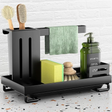 4-in-1 Carbon Steel Kitchen Sink Caddy Organiser Sponge Holder Matte Black Kitchen & Dining Sink Caddies