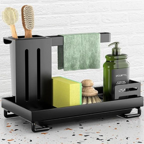 4-in-1 Carbon Steel Kitchen Sink Caddy Organiser Sponge Holder Matte Black Kitchen & Dining Sink Caddies