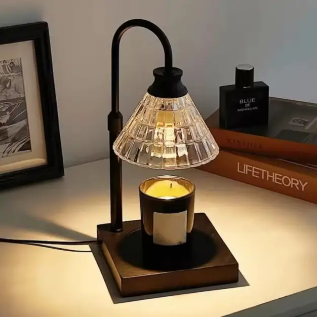 Candle Warmer Lamp - Electric Crystal Glass Shade Bamboo Base Matte Black Home & Garden Candle & Oil Warmers