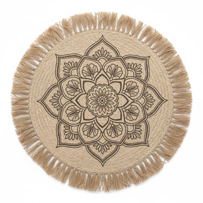 Table Mats - Set of 6 Mandala Design with Fringe Kitchen & Dining Placemats
