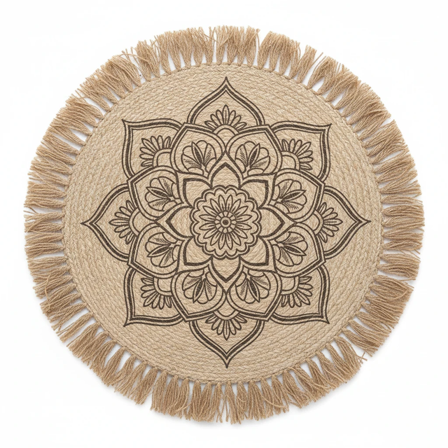 Table Mats - Set of 6 Mandala Design with Fringe Kitchen & Dining Placemats