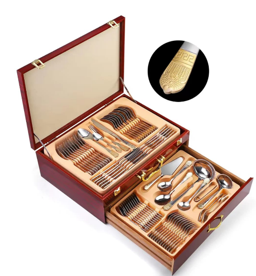 Cutlery Set - Luxurious 72-Piece Stainless Steel Gold Service for 12