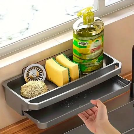 Sink Caddy - Wall-Mounted No-Drill ABS with Drip Tray and Towel Bar Kitchen & Dining Sink Caddies