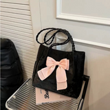 Elegant Bow Tote Bag with Braided Handles and Ribbon Detail