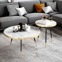 Coffee Table Set - 2-in-1 Marble Top Round with Gold Black Legs White Black Furniture Coffee Tables