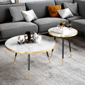 Coffee Table Set - 2-in-1 Marble Top Round with Gold Black Legs White Black Furniture Coffee Tables